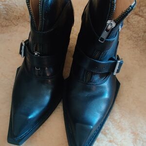 John Fluevog Black Hamburger Booties Swordfish Family